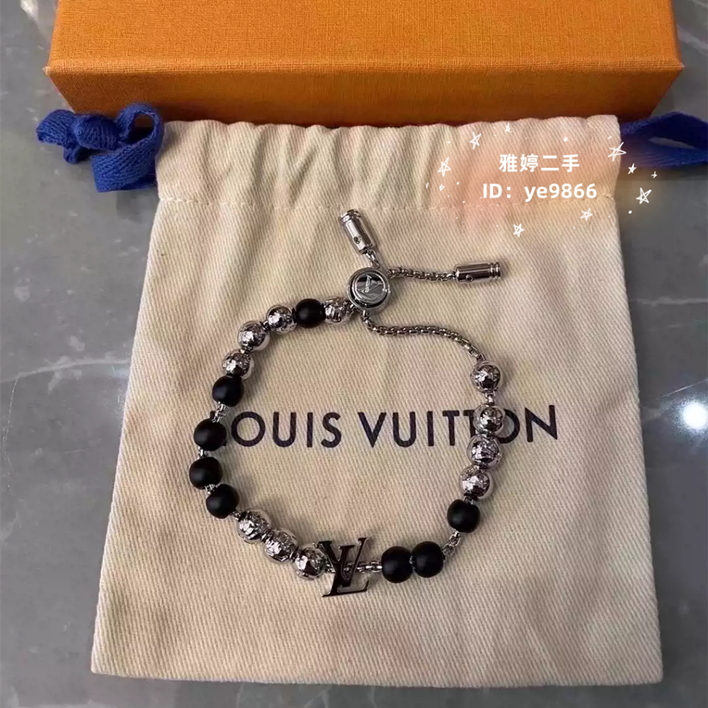 LOUIS VUITTON Monogram beads Bracelet M00512 Metal Silver Black