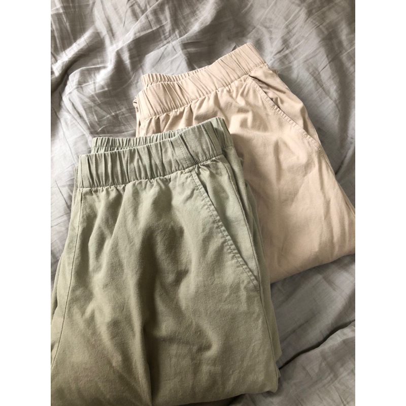 Uniqlo 女生 M 100%棉 八分褲 伸縮腰 綁帶 | 蝦皮購物