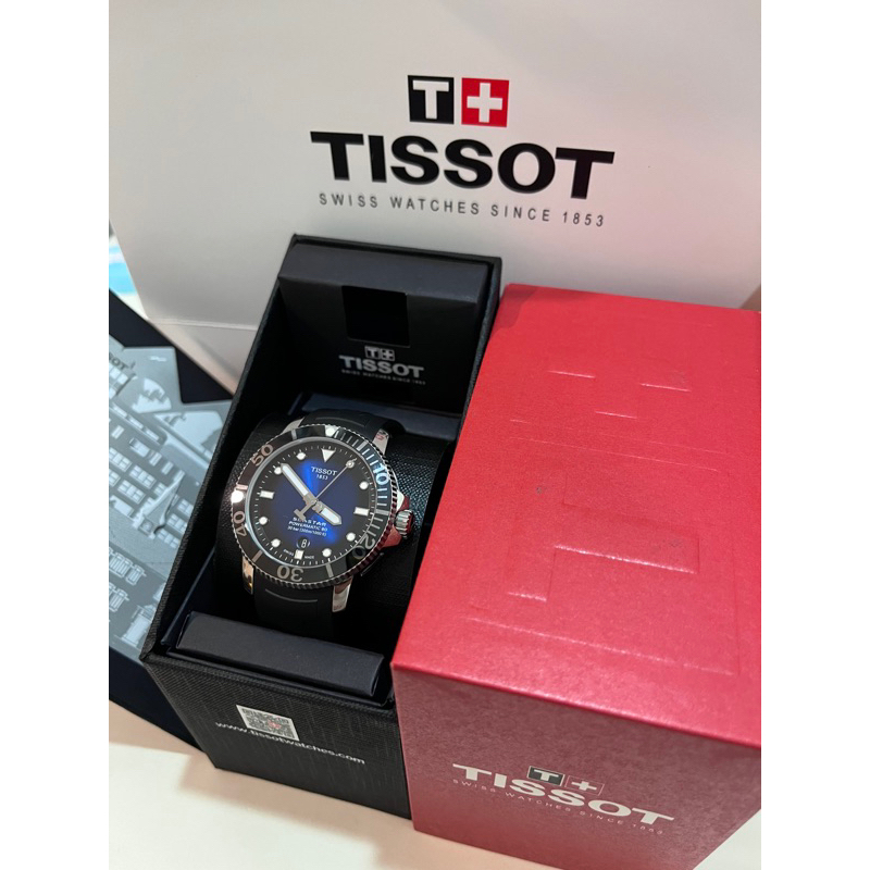 Tissot seastar 1000 深藍漸變款機械錶矽膠錶帶✓ | 蝦皮購物