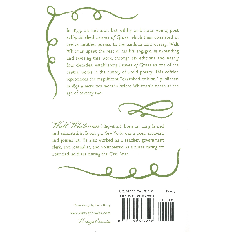 Leaves of Grass 《草葉集》原文詩集Vintage Classics 華特惠特