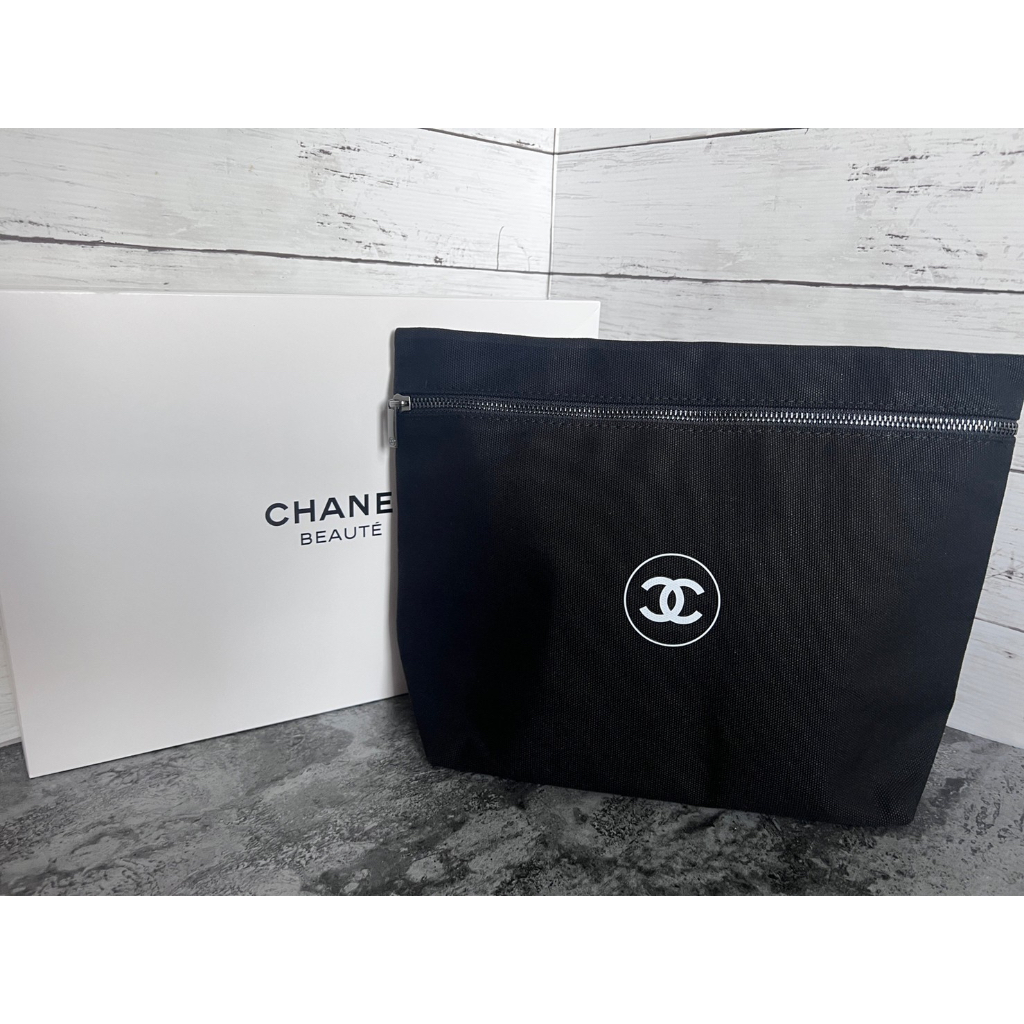 香奈兒CHANEL 特大旅行袋黑色精緻帆布包手拿包限量袖珍化妝包盒袋