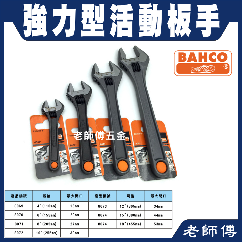 瑞典 魚牌 BAHCO 強力活動板手 8069 8070 8071 8072 8073 8074 8075 | 蝦皮購物