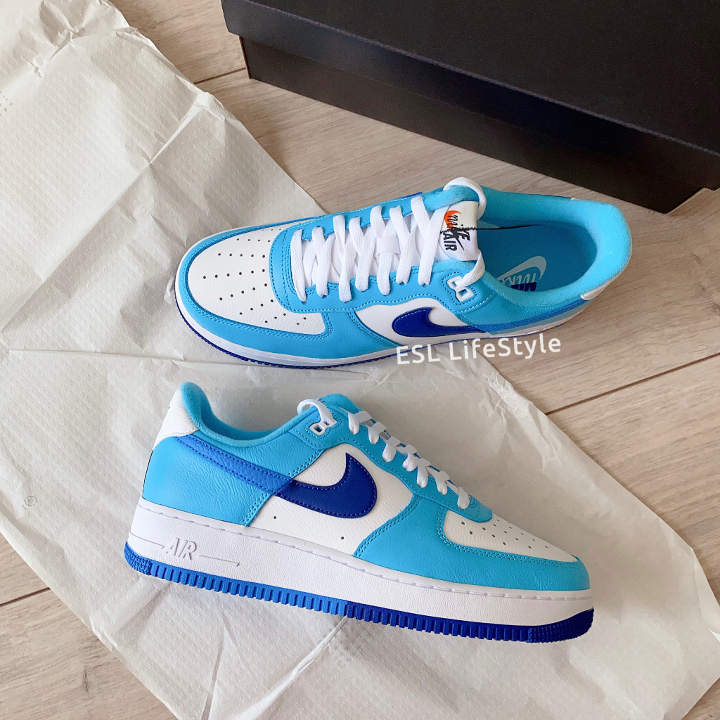 現貨NIKE AIR FORCE 1 07 LV8 北卡藍皇家藍白拼接AF1 皮革男鞋DZ2522