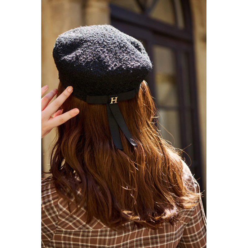 HerLipTo二手正品♡Back Ribbon Tweed Casquette 黑色貝雷帽| 蝦皮購物