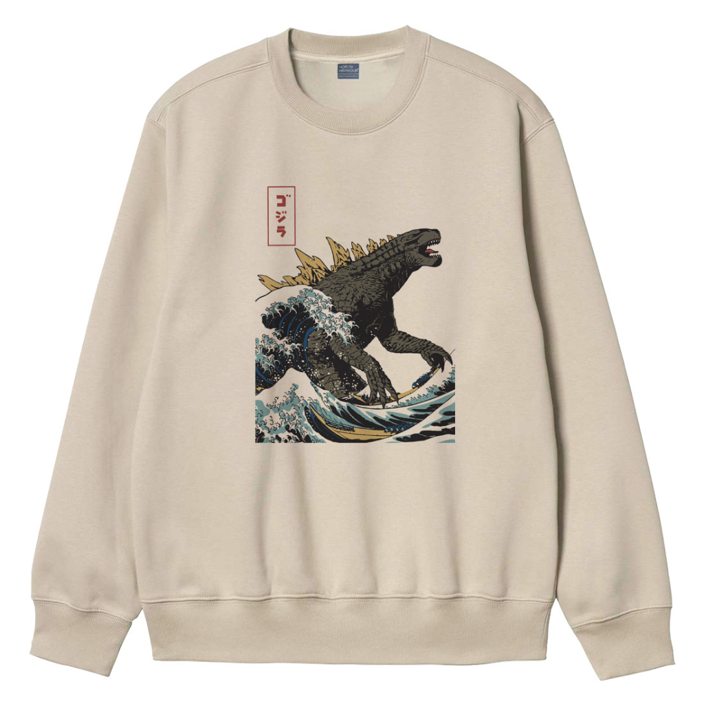 Godzilla Hokusai Monster 大學T 刷毛 5色 授權哥吉拉服飾Tokyo日本海嘯浮世繪武士 | 蝦皮購物