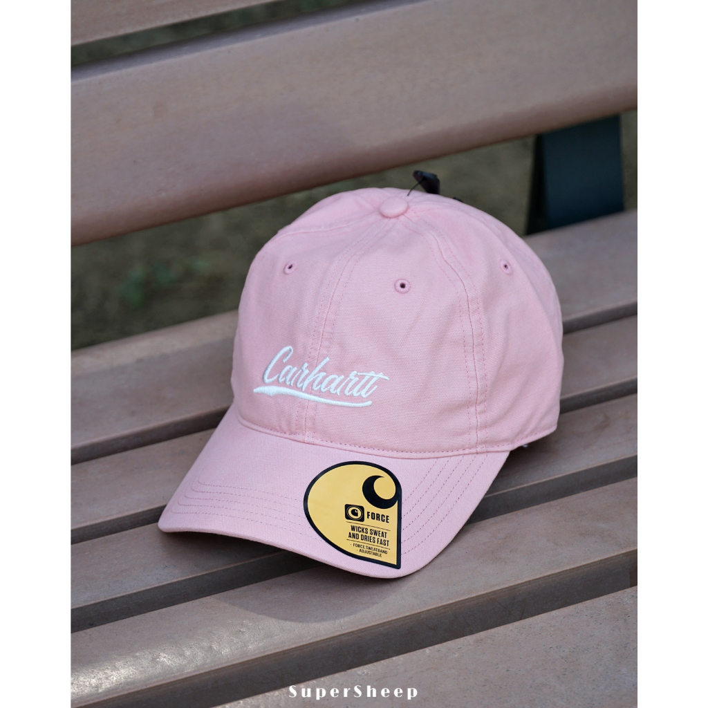 Carhartt 刺繡 Logo 草寫 可調式 老帽 水洗 粉 AH5247 | 蝦皮購物