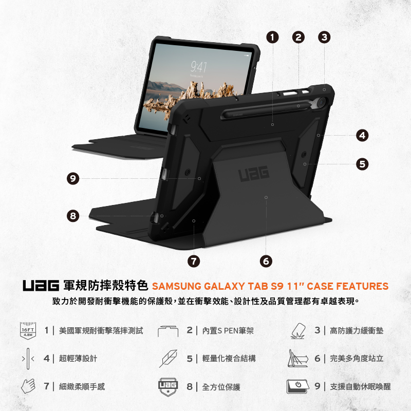 UAG 耐衝擊都會款 Galaxy Tab S8 Ultra (14.6 吋，2022) 軍規平板保護殼, 黑