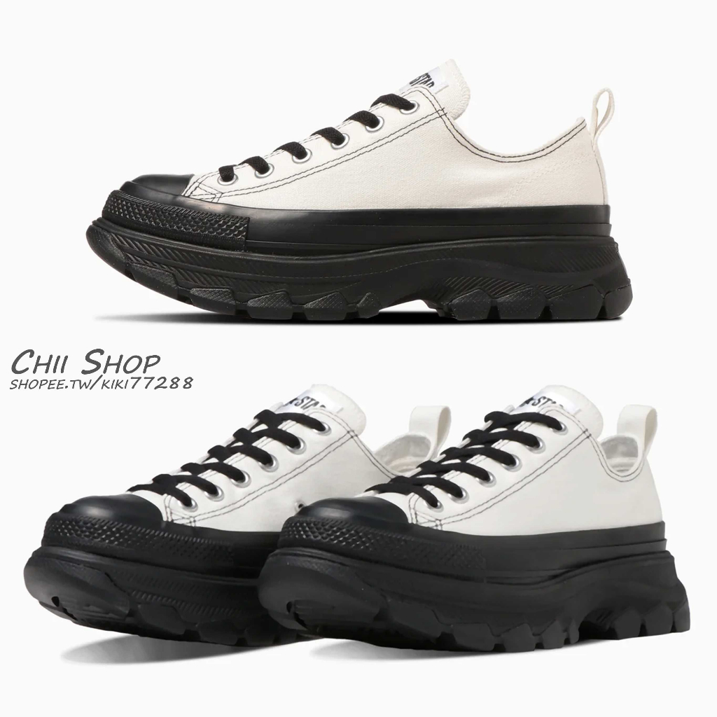 【CHII】日本限定 Converse ALL STAR Ⓡ TREKWAVE OX 低筒 鋸齒厚底 白色黑底