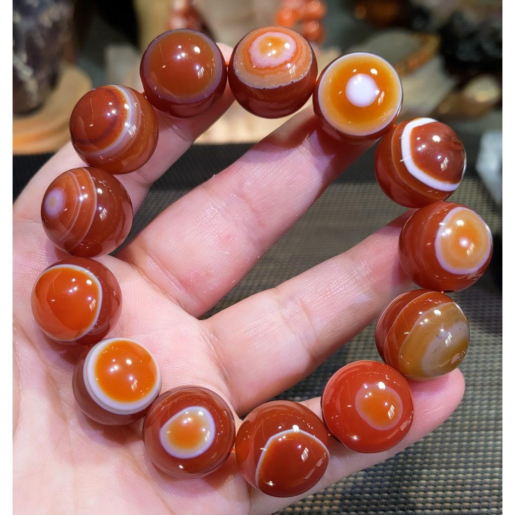 紅瑪瑙天珠天然雙天眼大咪數手珠約18mm~天然紋理顆顆帶雙天眼!! 霸氣