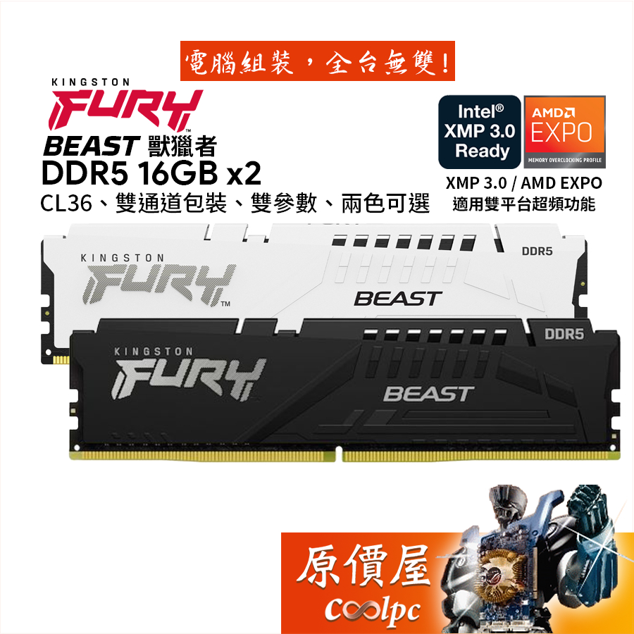 Kingston金士頓Fury 獸獵者16GBx2 DDR5 5600/6000/黑/白/雙參數/桌機