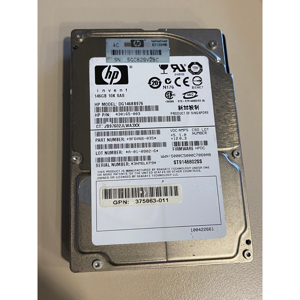 [二手良碟]HP伺服器硬碟DG146BB976/146GB/SAS/10K RPM/1萬轉 | 蝦皮購物