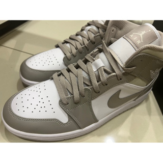 Nike Air Jordan 1代Mid 休閒男鞋Linen 麻布喬丹高筒AJ1灰白554724082