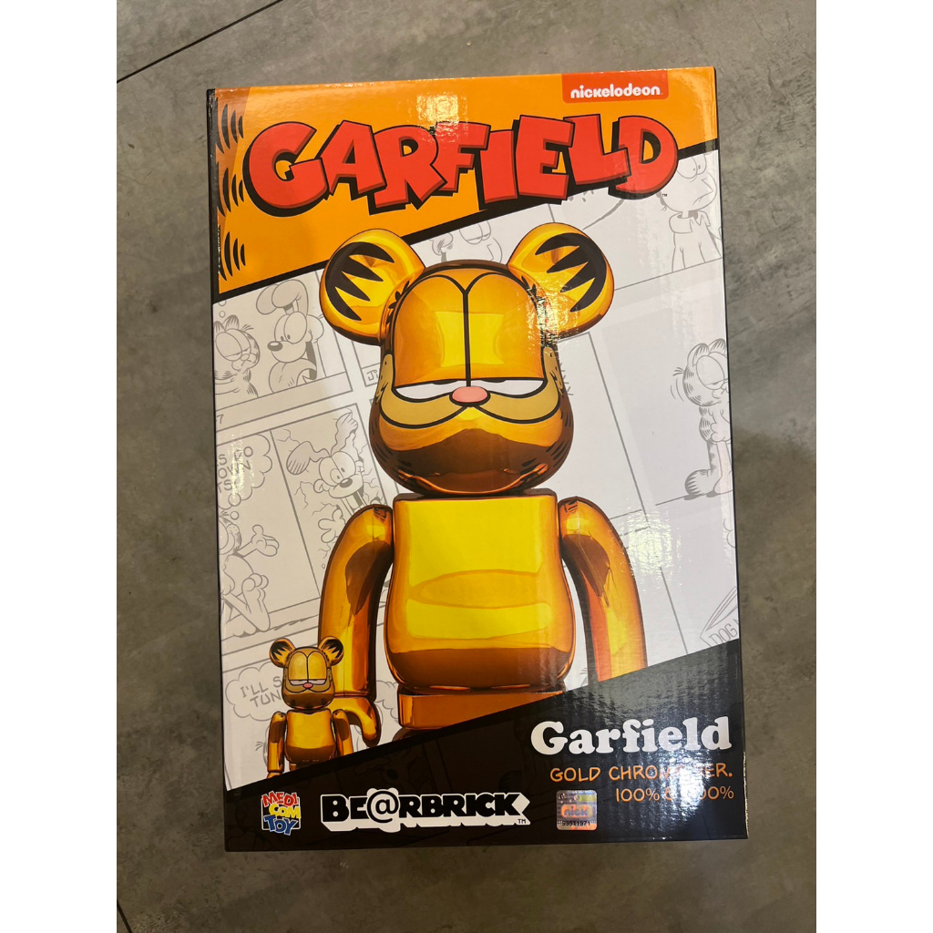 BE@RBRICK BEARBRICK GARFIELD GOLD CHROME Ver. 100%+400%電鍍加菲貓