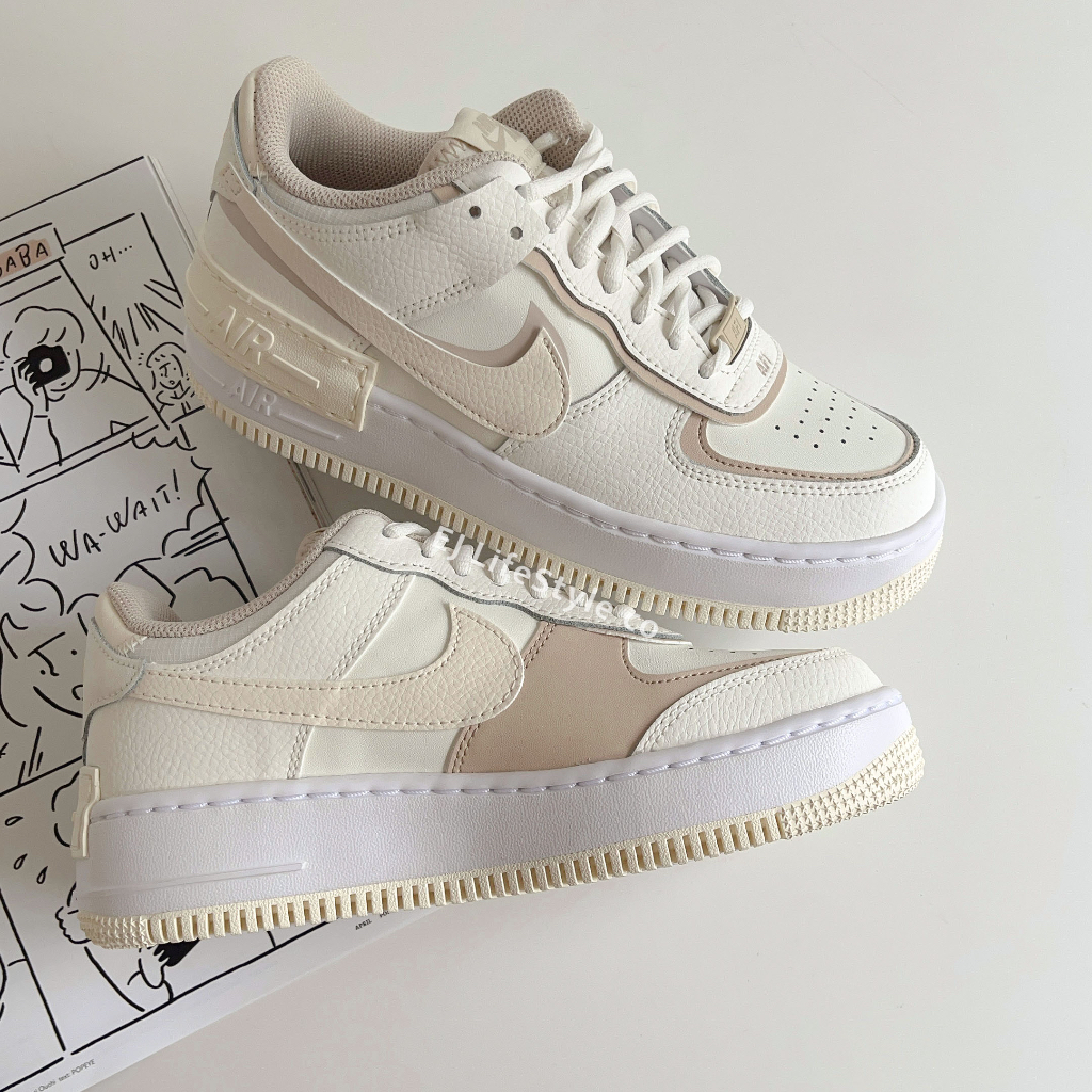 EJ- 現貨NIKE AIR FORCE 1 SHADOW 解構奶茶色奶油白女鞋運動FQ6871-111