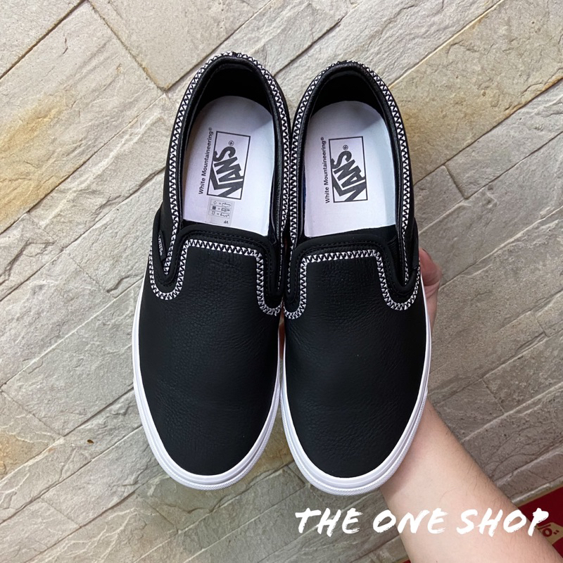 VANS White Mountaineering Slip On 黑色皮革懶人鞋刺繡VN0A3JEXBMX