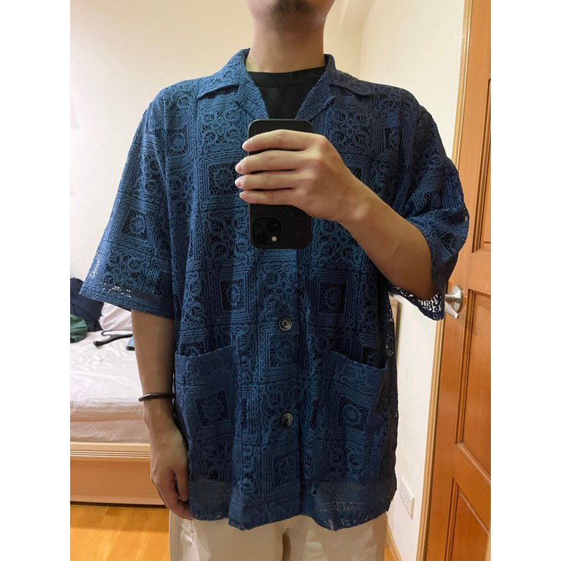 全新) NEEDLES / Cabana Shirt - C/PE Lace Cloth / Square 藍色M號