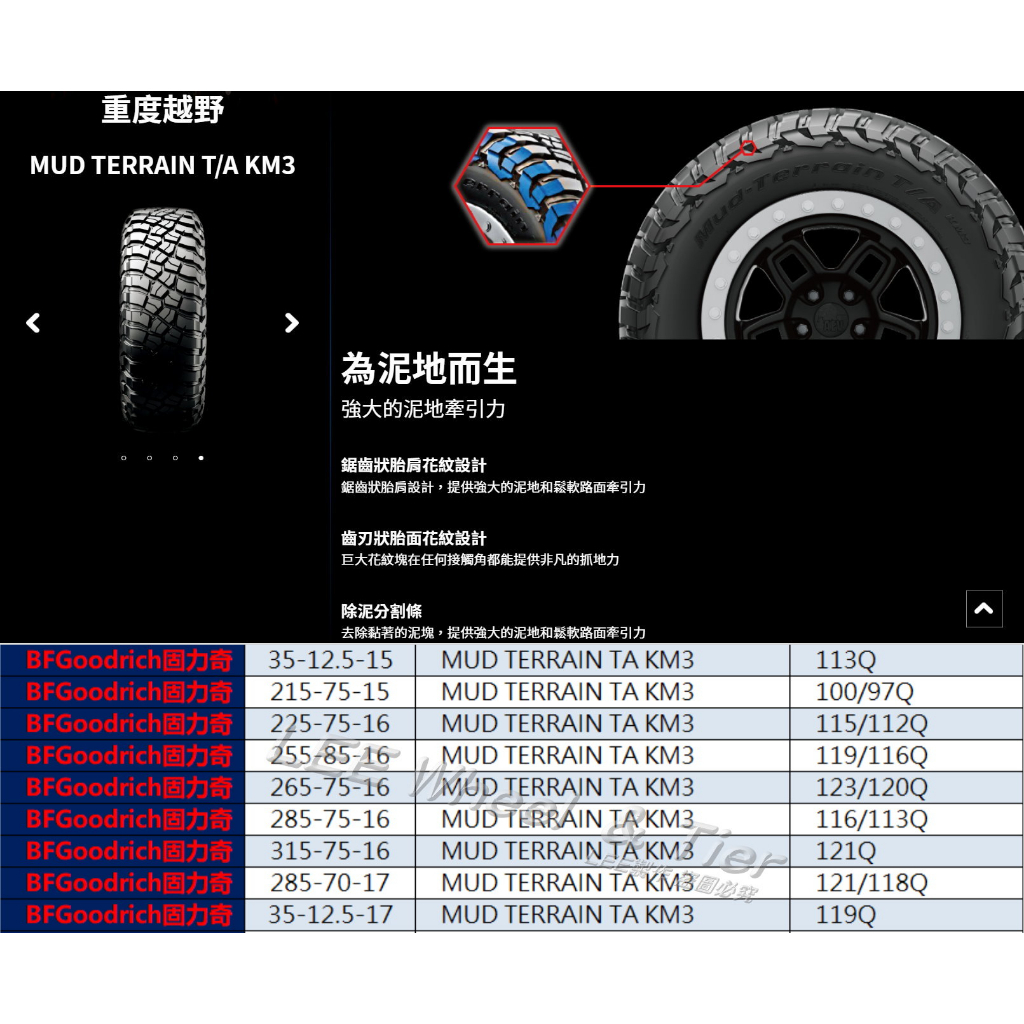 小李輪胎 BFGoodrich 百路馳 固利奇 KM3 MT胎 35-12.5-15 越野 吉普 皮卡 特價歡迎詢問詢價 | 蝦皮購物
