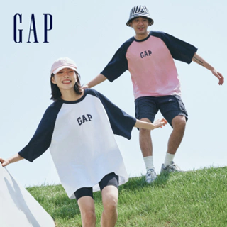 Gap 男女同款 Logo純棉插肩袖短袖T恤 厚磅密織水洗棉系列-多色可選(615521)