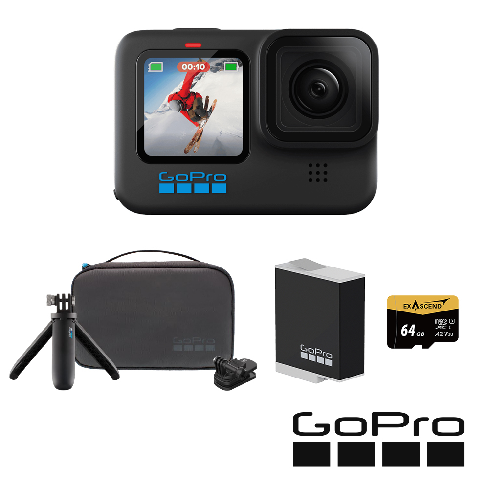 GoPro】HERO 10 Black 旅遊輕裝套組(主機+Enduro充電電池+旅行套件組+