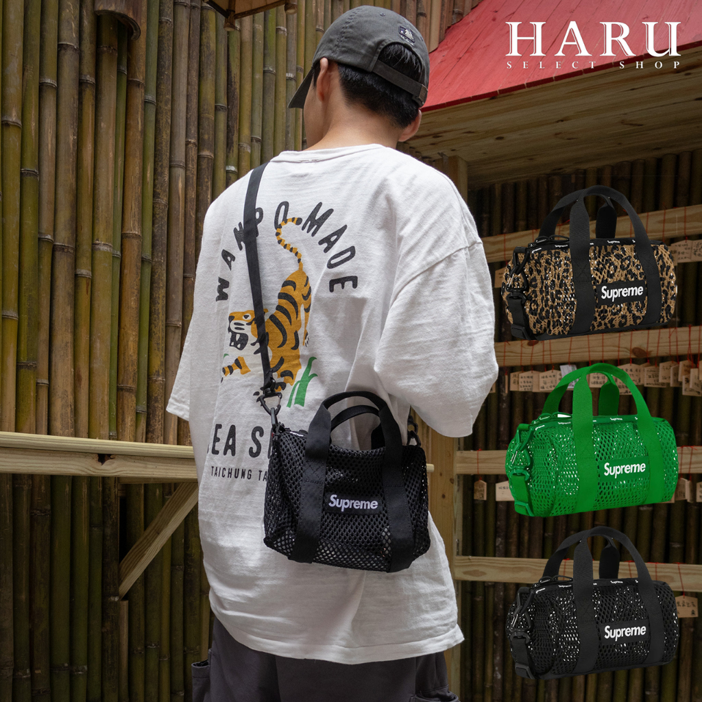 HAru]SUPREME SS23 MESH MINI DUFFLE BAG BV綠豹紋網眼透視圓筒包側