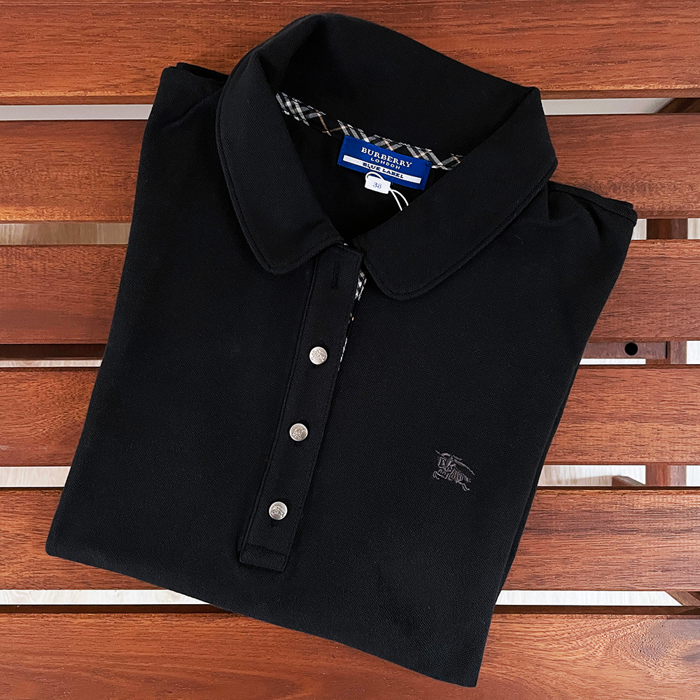 絕版日本藍標新品．BURBERRY BLUE LABEL 女款短袖POLO衫．戰馬LOGO