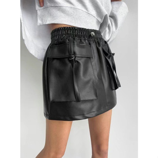 現貨 『SUNFLOWER 實拍』 韓國設計款 雙口袋 扣環 褲裙 皮裙(有安全褲)  J149
