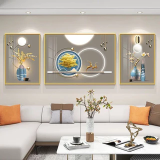 【簡約大氣 客廳裝飾】客廳裝飾畫 石來運轉 掛畫 鋁合金畫框 現代簡約沙發背景墻畫 北歐式三聯壁畫 晶瓷有框 抽象掛畫
