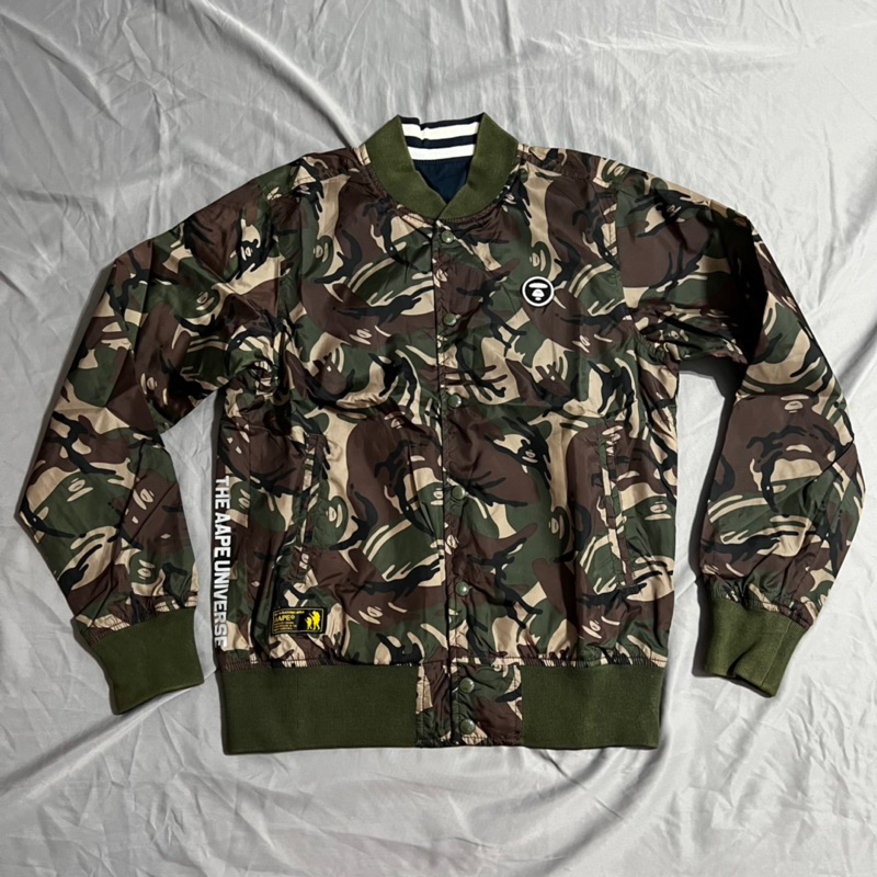 Ape bape 雙面穿棒球外套迷彩海軍藍色潮流好看真品正品| 蝦皮購物