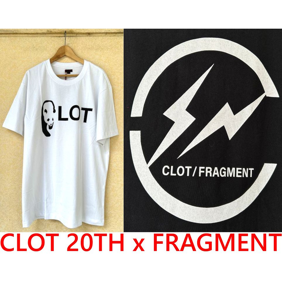 BLACK全新FRAGMENT x CLOT香港限定PANDA熊貓20周年閃電LOGO短T (稀有XXL)