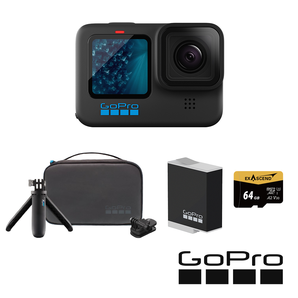 GoPro】HERO 11 Black 旅遊輕裝套組(主機+Enduro充電電池+旅行套件組+