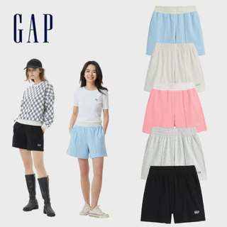 Gap 女裝 Logo高腰鬆緊短褲 碳素軟磨法式圈織系列-多色可選(590993)