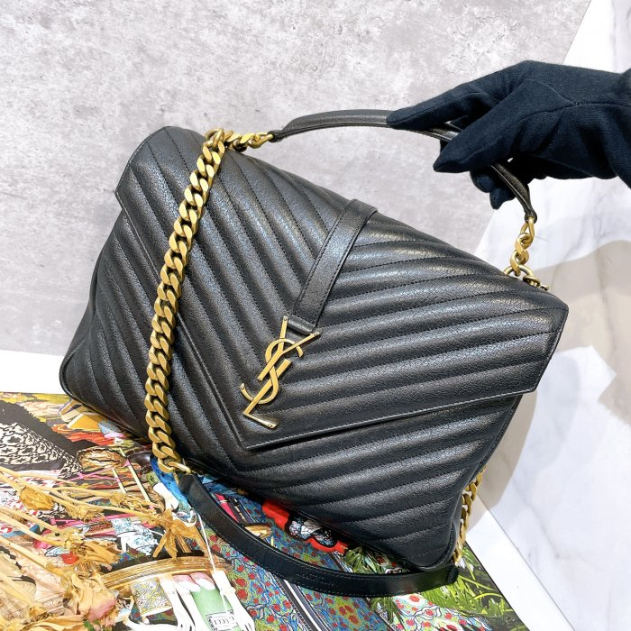 二手旗艦 YSL 黑色 復古金釦 復古金鍊 上手提 學院包 大款 斜背包 肩背包 兩用包 (中友店)05501 | 蝦皮購物