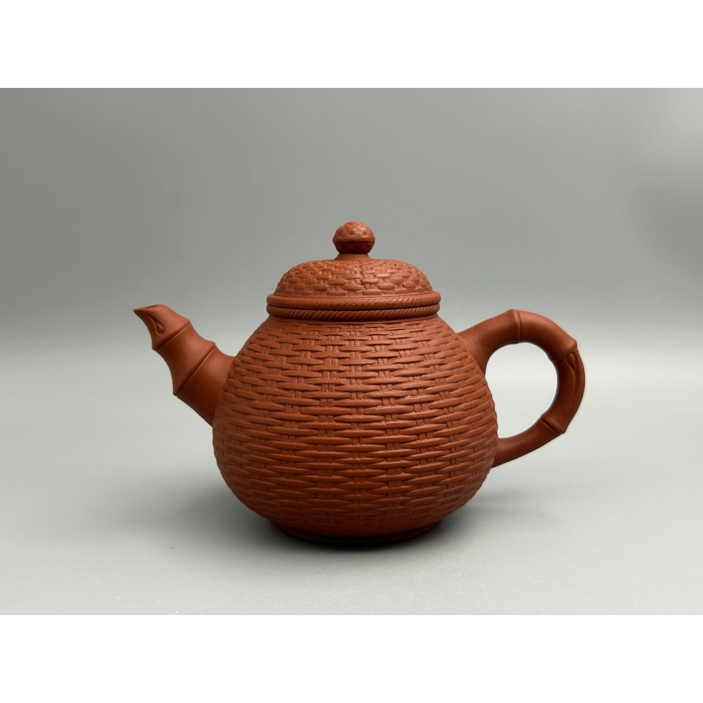 豐收壺【竹簍泡茶壺】台灣老廠制作台灣壺280cc朱泥泡茶壺茶具浮雕台灣