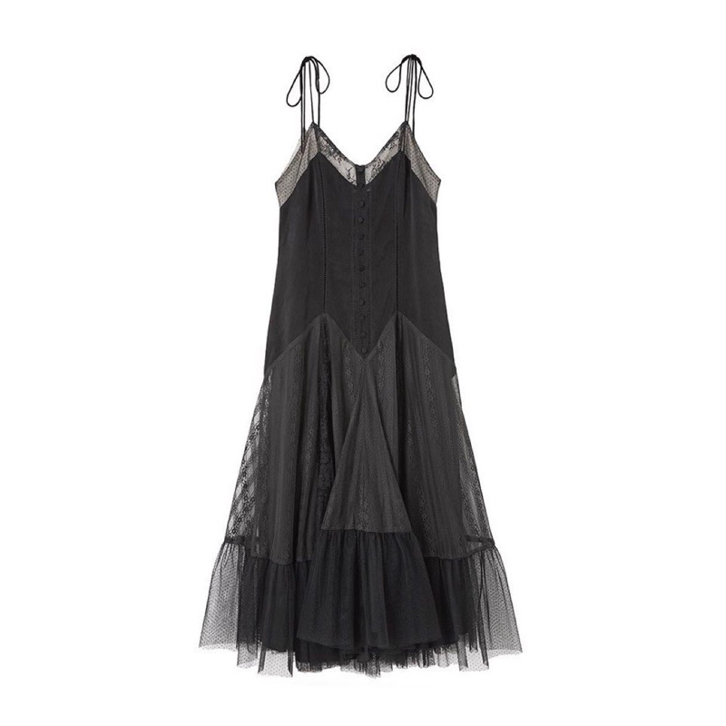 二手正品Her lip to♡Lace-Trimmed Satin Cami Dress 黑M | 蝦皮購物