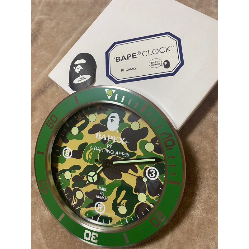 全新A BATHING APE BAPE BAPEX綠迷彩猿人時鐘掛鐘壁掛手錶日本