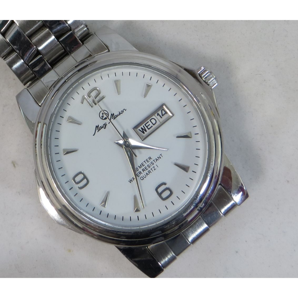 ੈ✿ MAVY MAISON 男石英錶 日本機芯 大三針 日期星期 全鋼錶款 原廠雙扣錶帶 白色錶盤 準確讀時 CP值高