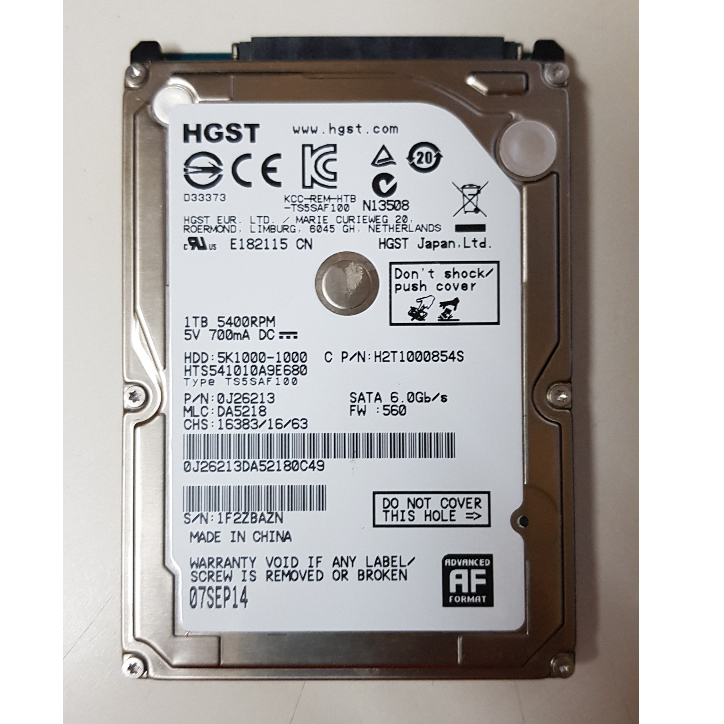HGST 5K1000-1000 2.5吋 1TB HDD 9.5mm 筆記型電腦專用 硬碟 2手良品(低使用時數) | 蝦皮購物