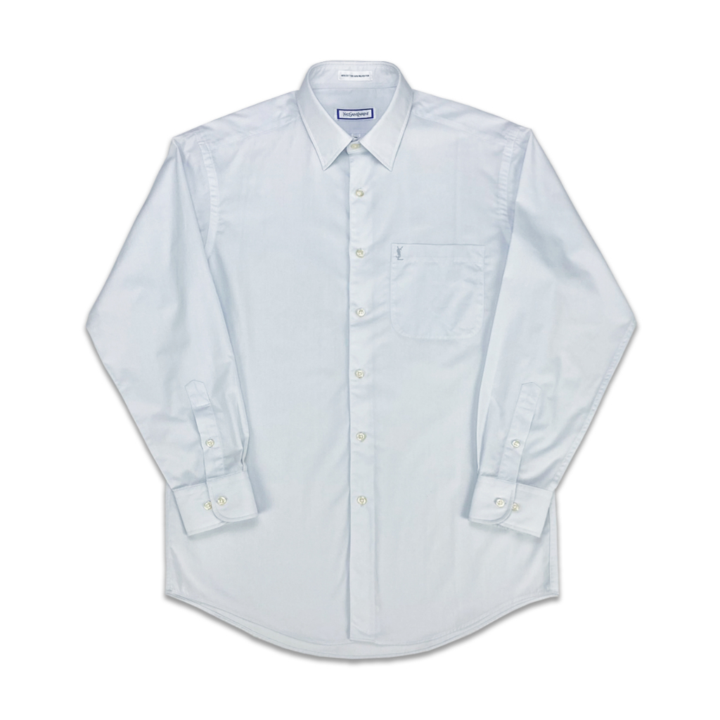 極新品] Yves Saint Laurent YSL 聖羅蘭淡藍色素面時尚商務長袖襯衫約