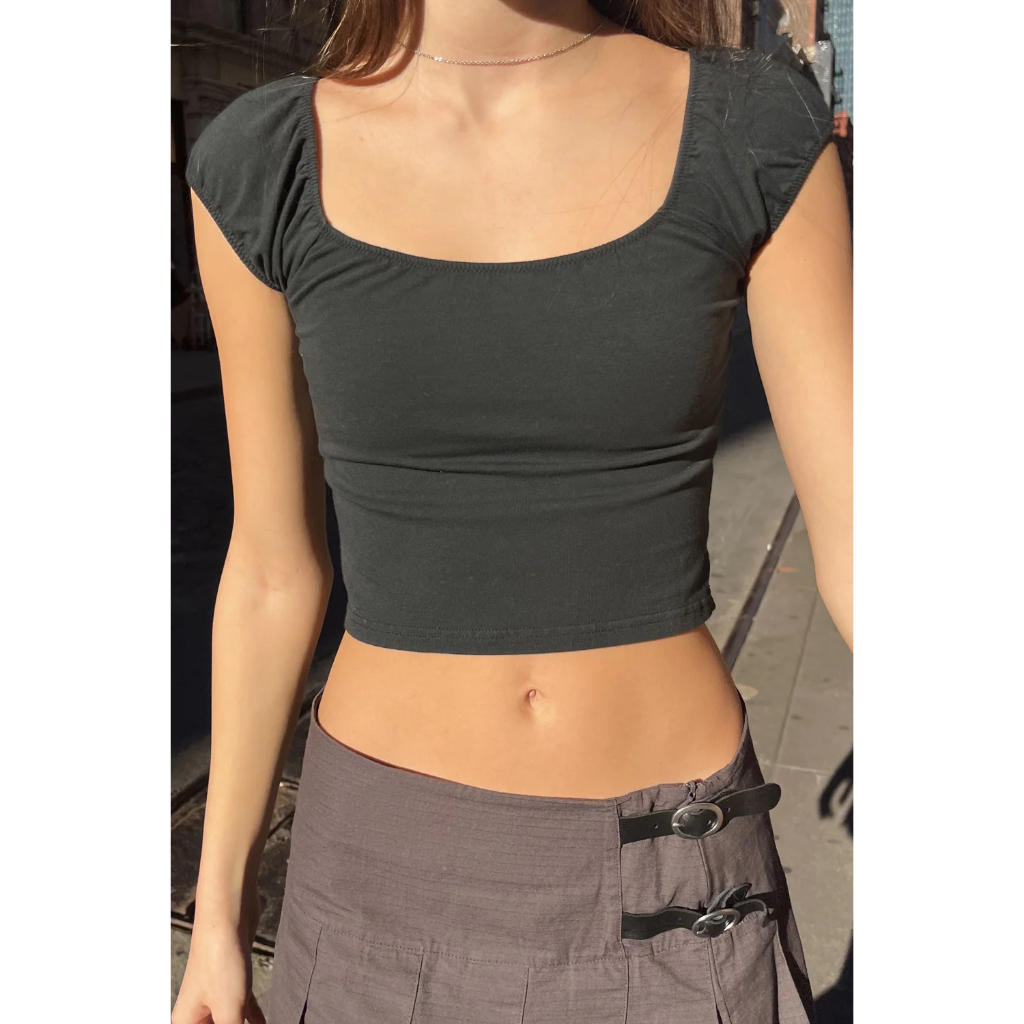 （現貨）新增碎花款！8款 Brandy Melville EDEN CROP TOP 歐洲製平口圓領兩穿合身上衣 蝦皮購物