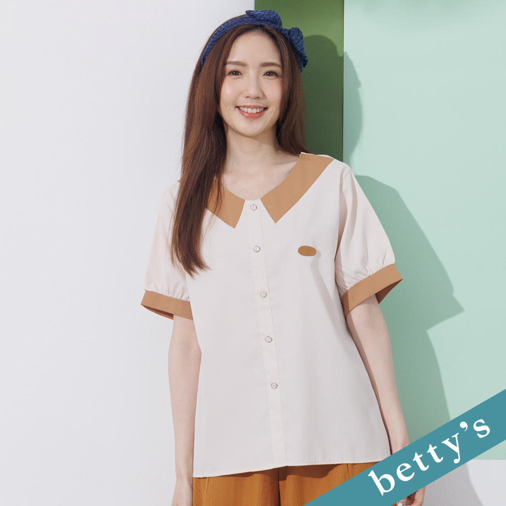 Betty’s貝蒂思 21 Ol撞色拼接小澎袖上衣 卡其 蝦皮購物