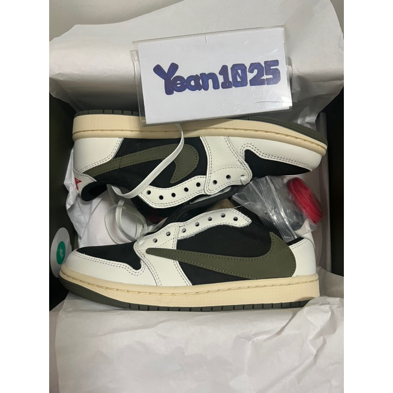 YH】 Travis Scott x Jordan 1 Low 倒鉤倒勾全新橄欖綠23.5cm / 25.5cm