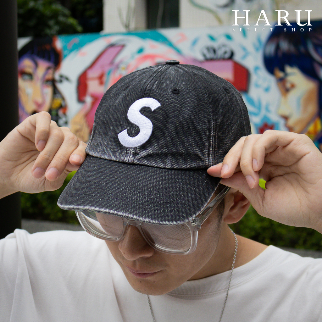 現貨[HAru] SUPREME PIGMENT CANVAS S LOGO 6-PANEL 藍黑六分帽水洗老