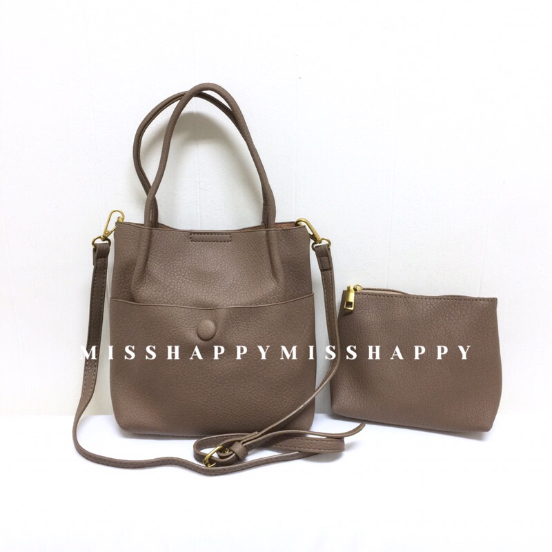 MISSHAPPY｜現貨:杏｜軟皮荔枝紋水桶包 多用款 側肩包 側背包 子母包/手提/肩背/斜背 | 蝦皮購物