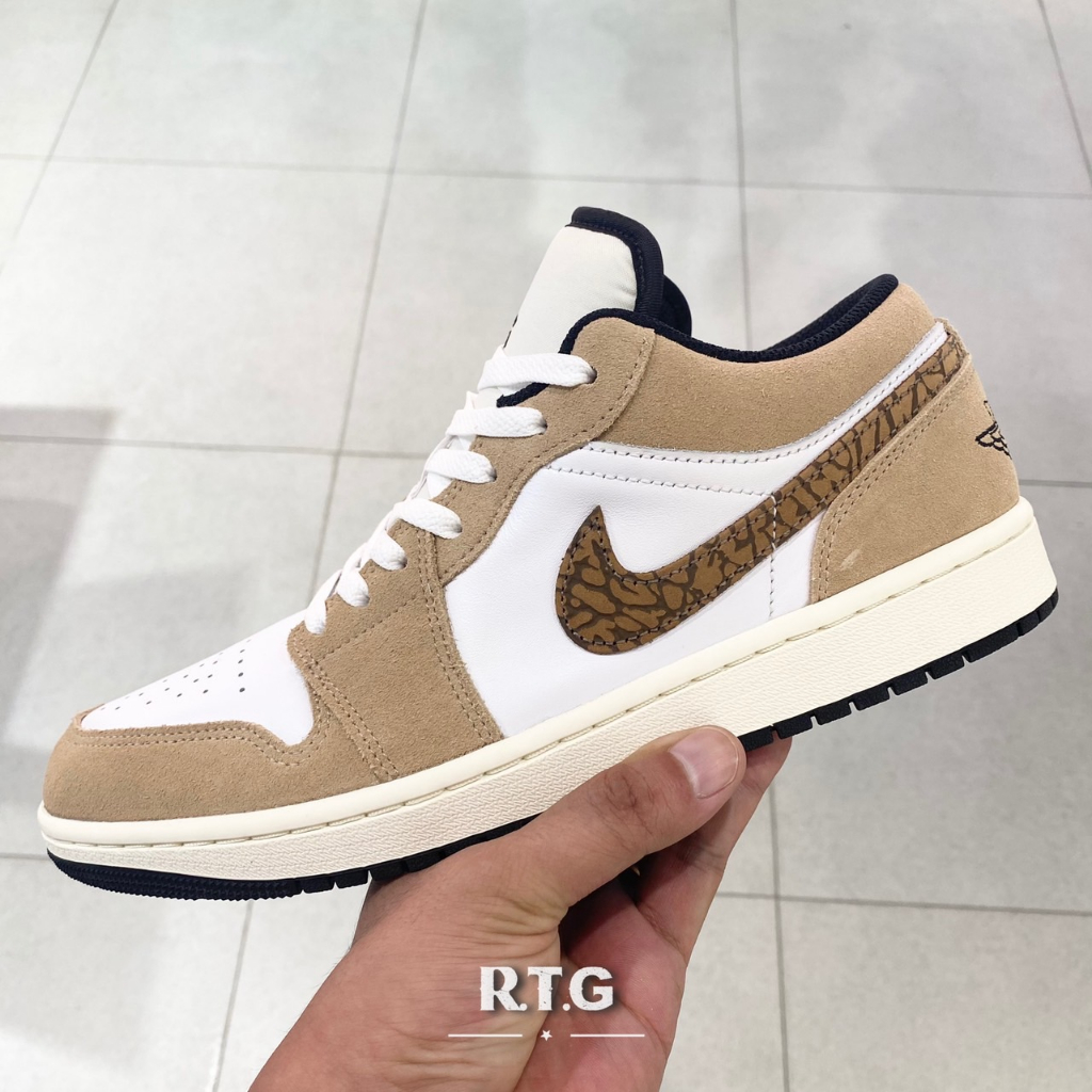 RTG】NIKE AIR JORDAN 1 LOW SE 淺棕色象紋爆裂紋低筒復古男鞋DZ4130