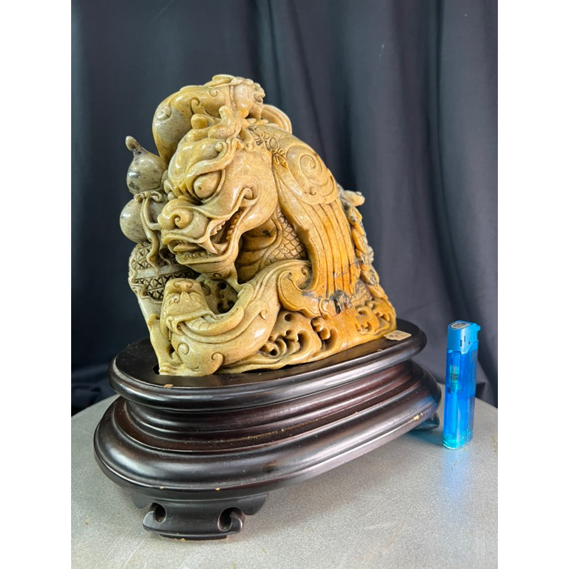 大陸國寶壽山石巧雕鰲龍（鯉魚躍龍門）擺飾（老件）-K11 | 蝦皮購物