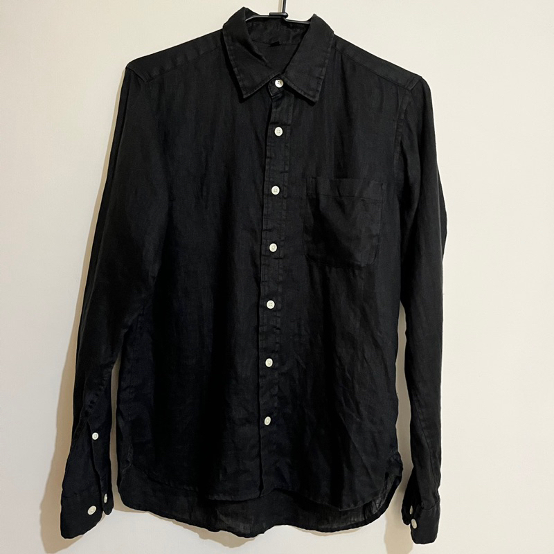 [二手]無印良品 MUJI 亞麻 長袖 襯衫 男 黑 S | 蝦皮購物