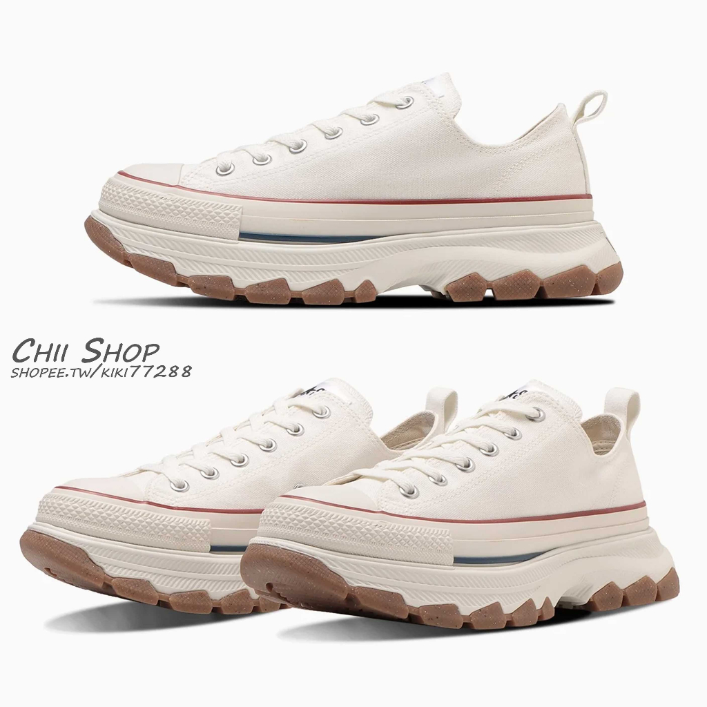 【CHII】日本限定 Converse ALL STAR Ⓡ TREKWAVE OX 低筒 鋸齒厚底 米白紅線 膠底