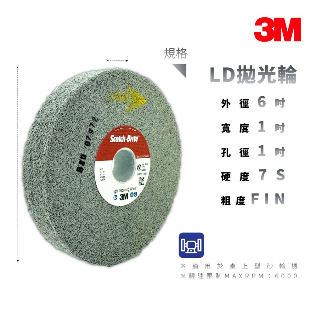 3M LD拋光研磨輪(尺寸6x1x1)(粗度7S-FIN)【傑群工業補給站】 | 蝦皮購物