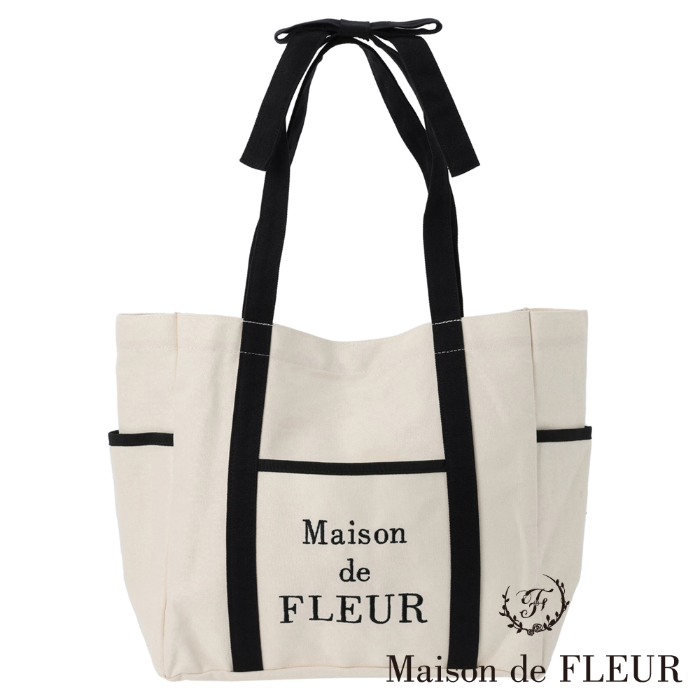 Maison de FLEUR 【WEB限定】配色緞帶帆布托特包(8S33F0J0600) | 蝦皮購物