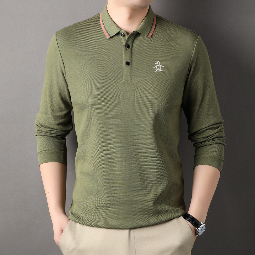 新款長袖男 翻領長袖 刺繡標 翻領polo衫 棉質柔軟舒適 純色系列 長袖polo衫 商務翻領上衣男 polo領 | 蝦皮購物